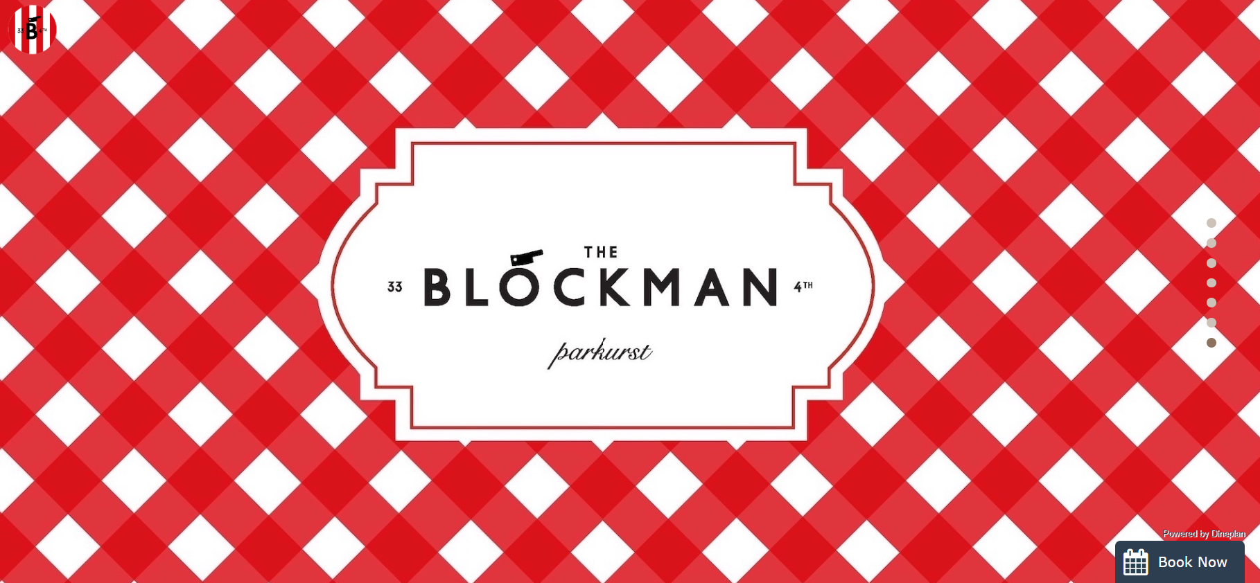 A website logo showing their red and white color pallete and diamond shaped logo design